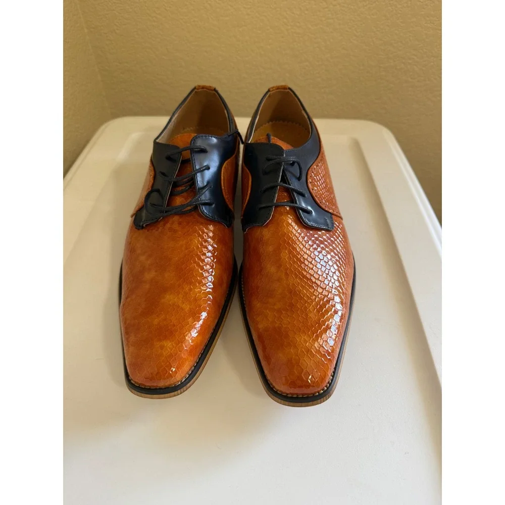 UV Signature Mens Faux Snakeskin Orange Navy Blue Derby Dress Shoes size 11